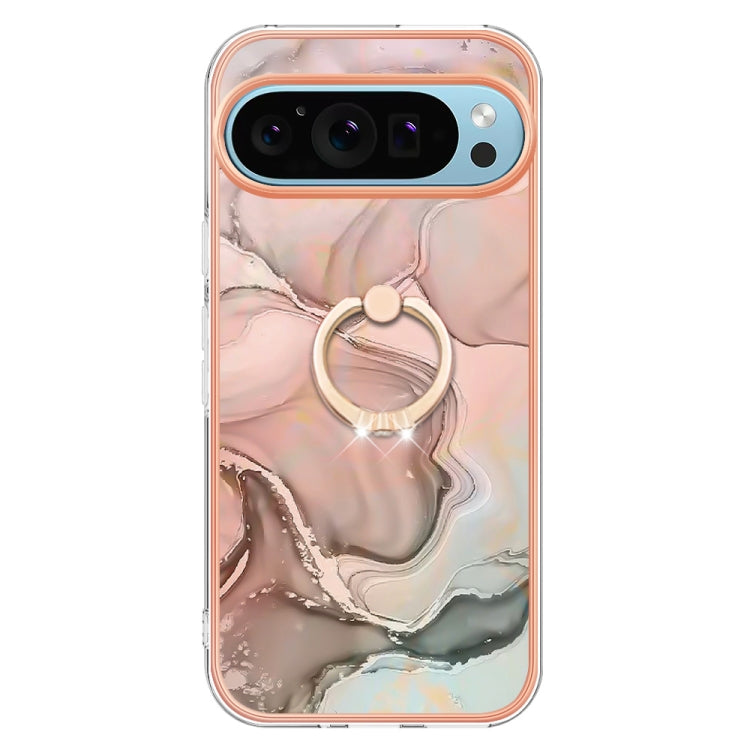 For Google Pixel 9 / 9 Pro Electroplating Marble Dual-side IMD Phone Case with Ring(Rose Gold 015) - Google Cases by PMC TechLife | Online Shopping South Africa | PMC TechLife | Buy Now Pay Later Mobicred