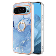 For Google Pixel 9 Pro XL Electroplating Marble Dual-side IMD Phone Case with Ring(Blue 018)