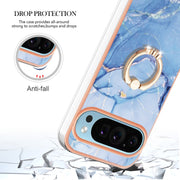 For Google Pixel 9 Pro XL Electroplating Marble Dual-side IMD Phone Case with Ring(Blue 018)