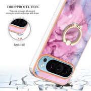For Google Pixel 9 Pro XL Electroplating Marble Dual-side IMD Phone Case with Ring(Pink 013)