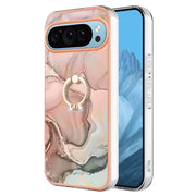 For Google Pixel 9 Pro XL Electroplating Marble Dual-side IMD Phone Case with Ring(Rose Gold 015)