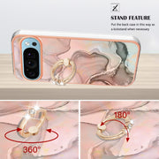 For Google Pixel 9 Pro XL Electroplating Marble Dual-side IMD Phone Case with Ring(Rose Gold 015)