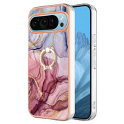 For Google Pixel 9 Pro XL Electroplating Marble Dual-side IMD Phone Case with Ring(Rose Red 014)