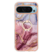 For Google Pixel 9 Pro XL Electroplating Marble Dual-side IMD Phone Case with Ring(Rose Red 014)