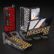 For Honor Magic Vs ABEEL Integrated Black Edge Leopard Phone Case with Holder(Golden)