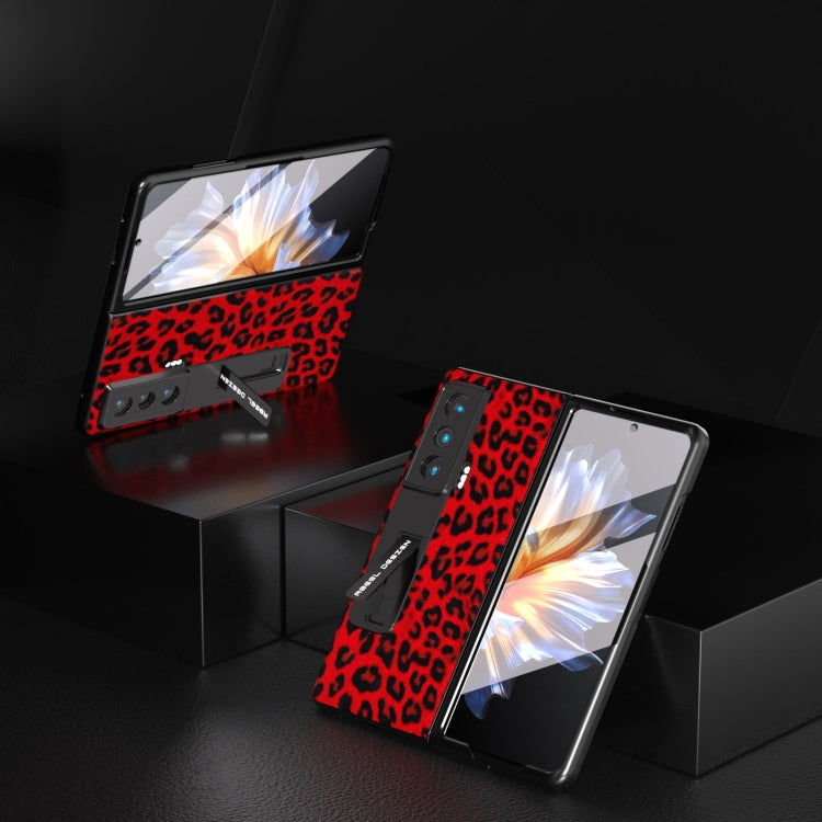 For Honor Magic Vs ABEEL Integrated Black Edge Leopard Phone Case with Holder(Red) - Honor Cases by PMC TechLife | Online Shopping South Africa | PMC TechLife | Buy Now Pay Later Mobicred
