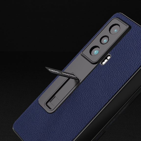 For Honor Magic Vs ABEEL Integrated Black Edge Genuine Leather Mino Phone Case with Holder(Royal Blue)