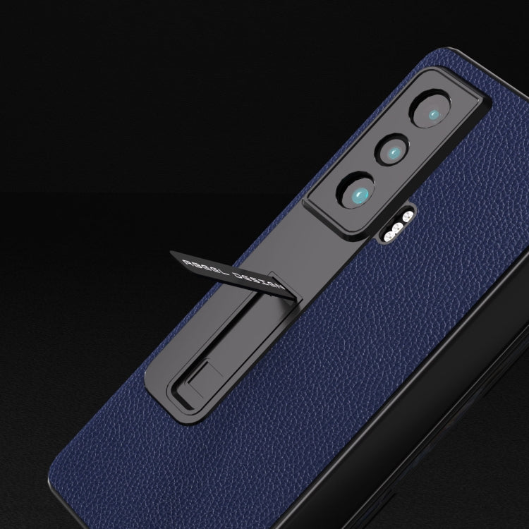 For Honor Magic Vs ABEEL Integrated Black Edge Genuine Leather Mino Phone Case with Holder(Royal Blue)