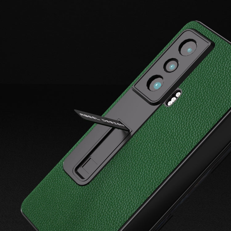 For Honor Magic Vs ABEEL Integrated Black Edge Genuine Leather Mino Phone Case with Holder(Green) - Honor Cases by PMC TechLife | Online Shopping South Africa | PMC TechLife | Buy Now Pay Later Mobicred