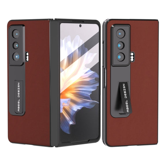 For Honor Magic Vs ABEEL Integrated Genuine Leather Silky Soft Phone Case with Holder(Coffee)