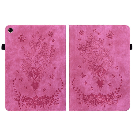 For Realme Pad 10.4 / Pad 5G 10.4 Butterfly Rose Embossed Leather Tablet Case(Rose Red)