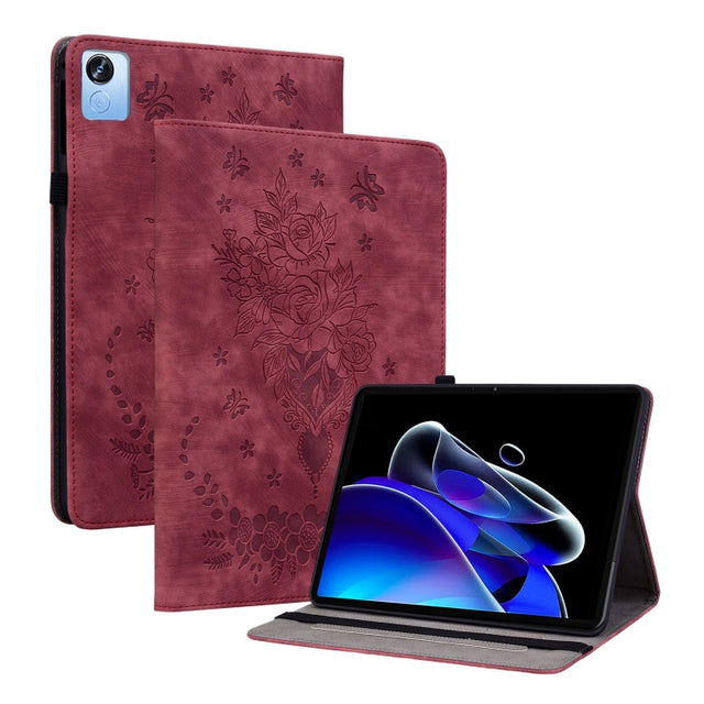 For Realme Pad X Butterfly Rose Embossed Leather Tablet Case(Red)