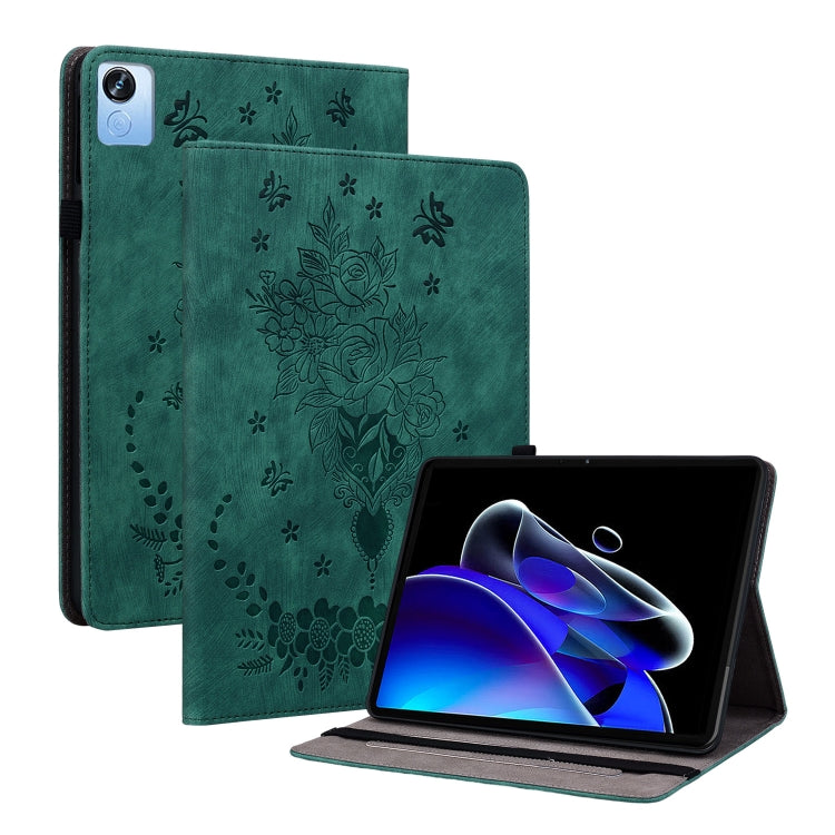 For Realme Pad X Butterfly Rose Embossed Leather Tablet Case(Green) - Realme by PMC TechLife | Online Shopping South Africa | PMC TechLife | Buy Now Pay Later Mobicred