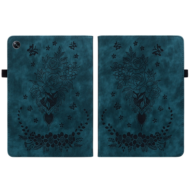 For OPPO Pad Air Butterfly Rose Embossed Leather Tablet Case(Dark Blue)