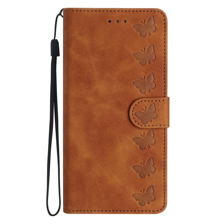 For iPhone 16e Seven Butterflies Embossed Leather Phone Case(Brown) - iPhone 16e Cases by PMC TechLife | Online Shopping South Africa | PMC TechLife | Buy Now Pay Later Mobicred