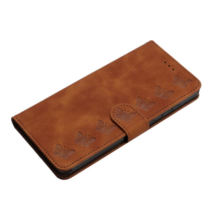 For iPhone 16e Seven Butterflies Embossed Leather Phone Case(Brown) - iPhone 16e Cases by PMC TechLife | Online Shopping South Africa | PMC TechLife | Buy Now Pay Later Mobicred