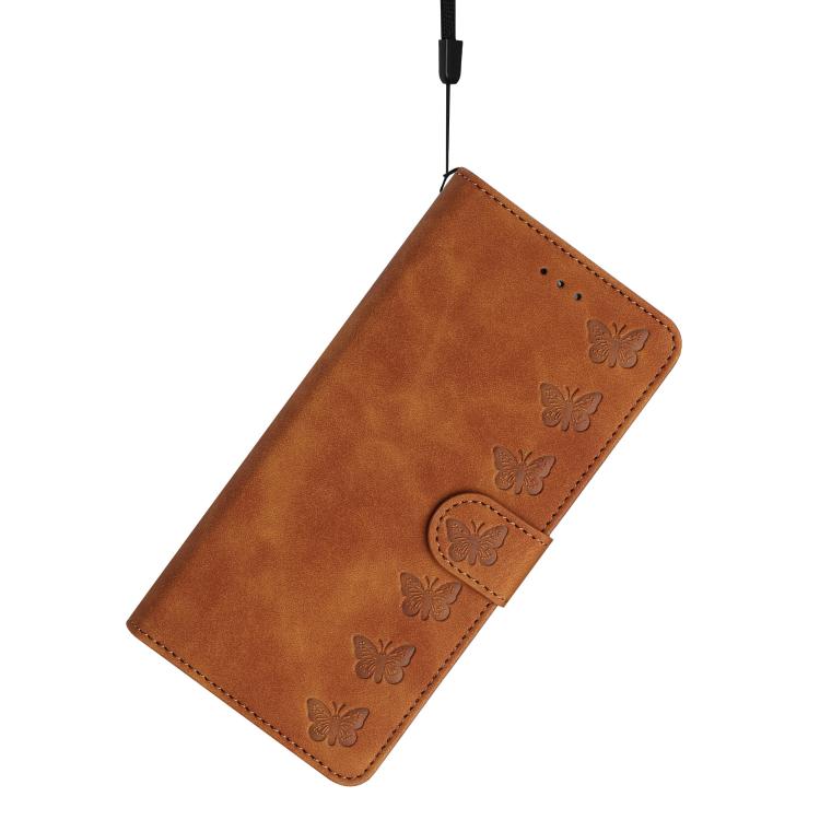 For iPhone 16e Seven Butterflies Embossed Leather Phone Case(Brown) - iPhone 16e Cases by PMC TechLife | Online Shopping South Africa | PMC TechLife | Buy Now Pay Later Mobicred