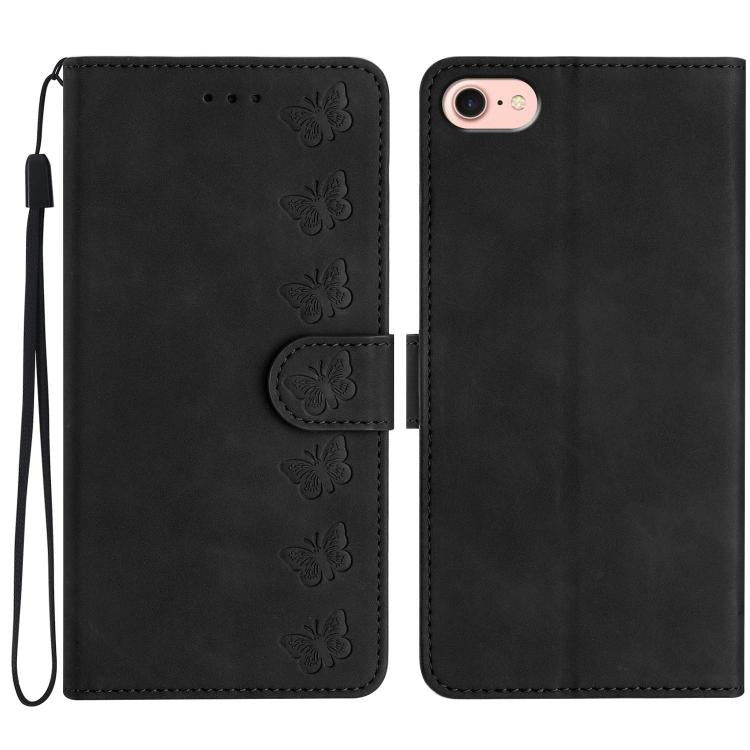 For iPhone 16e Seven Butterflies Embossed Leather Phone Case(Black) - free shipping - PMC TechLife - Order now!