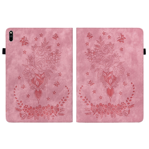 For Huawei MatePad Pro 10.8 2021 / 2018 Butterfly Rose Embossed Leather Tablet Case(Pink)