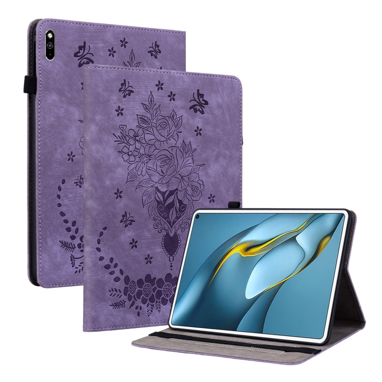 For Huawei MatePad Pro 10.8 2021 / 2018 Butterfly Rose Embossed Leather Tablet Case(Purple) - Huawei Cases by PMC TechLife | Online Shopping South Africa | PMC TechLife | Buy Now Pay Later Mobicred