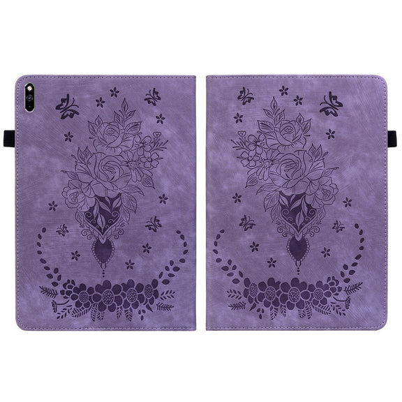 For Huawei MatePad Pro 10.8 2021 / 2018 Butterfly Rose Embossed Leather Tablet Case(Purple)