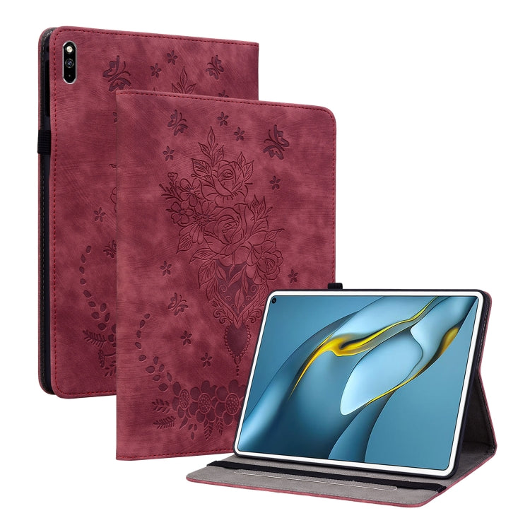 For Huawei MatePad Pro 10.8 2021 / 2018 Butterfly Rose Embossed Leather Tablet Case(Red) - Huawei Cases by PMC TechLife | Online Shopping South Africa | PMC TechLife | Buy Now Pay Later Mobicred