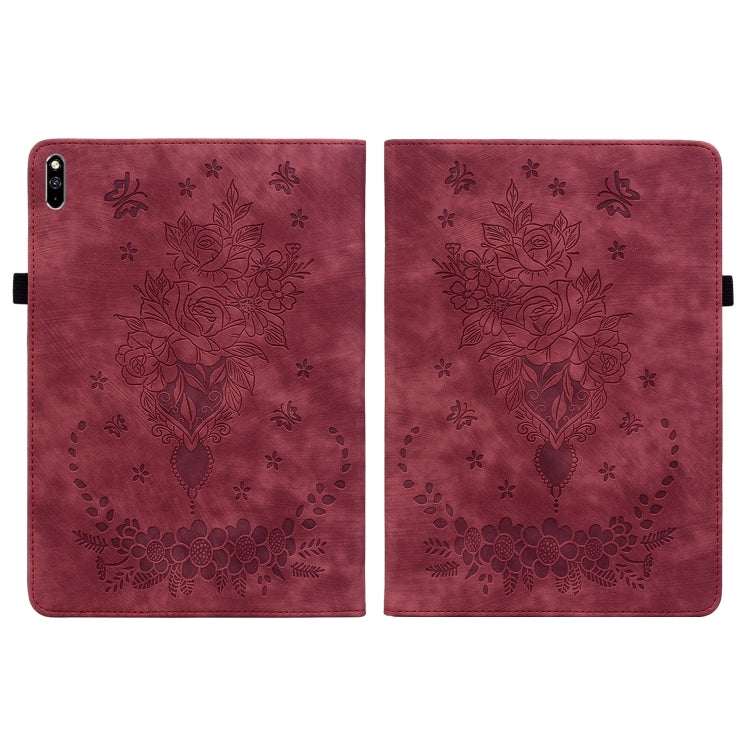 For Huawei MatePad Pro 10.8 2021 / 2018 Butterfly Rose Embossed Leather Tablet Case(Red) - Huawei Cases by PMC TechLife | Online Shopping South Africa | PMC TechLife | Buy Now Pay Later Mobicred