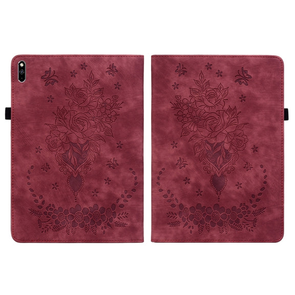 For Huawei MatePad Pro 10.8 2021 / 2018 Butterfly Rose Embossed Leather Tablet Case(Red)