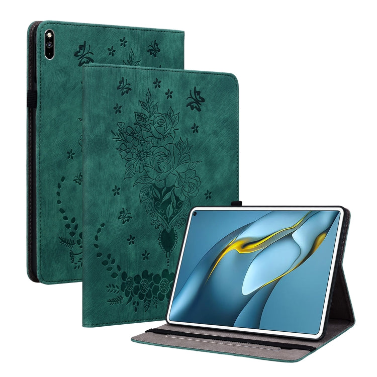 For Huawei MatePad Pro 10.8 2021 / 2018 Butterfly Rose Embossed Leather Tablet Case(Green) - Huawei Cases by PMC TechLife | Online Shopping South Africa | PMC TechLife | Buy Now Pay Later Mobicred