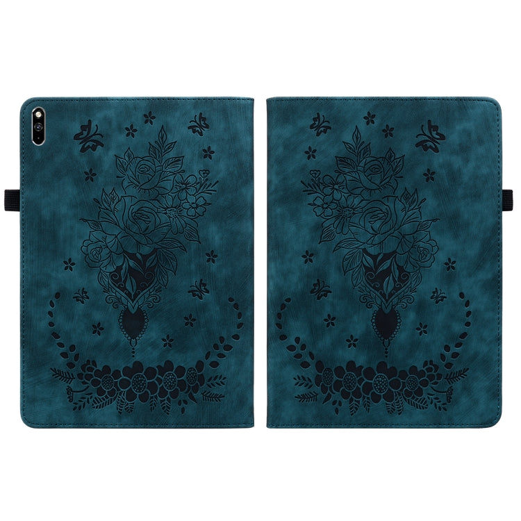 For Huawei MatePad Pro 10.8 2021 / 2018 Butterfly Rose Embossed Leather Tablet Case(Dark Blue) - Huawei Cases by PMC TechLife | Online Shopping South Africa | PMC TechLife | Buy Now Pay Later Mobicred