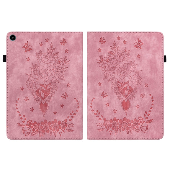 For Huawei MatePad SE 10.4 Butterfly Rose Embossed Leather Tablet Case(Pink)