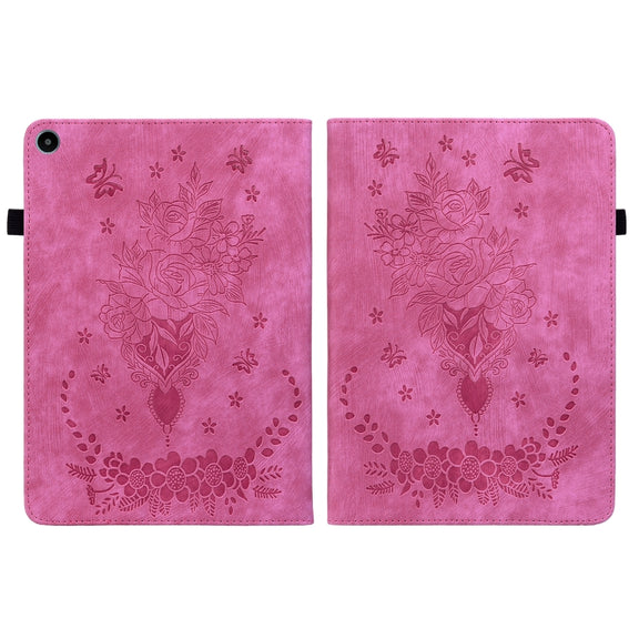 For Huawei MatePad SE 10.4 Butterfly Rose Embossed Leather Tablet Case(Rose Red)