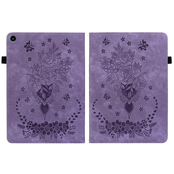 For Huawei MatePad SE 10.4 Butterfly Rose Embossed Leather Tablet Case(Purple)