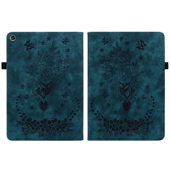 For Huawei MatePad T 10s / Enjoy Tablet 2 Butterfly Rose Embossed Leather Tablet Case(Dark Blue)