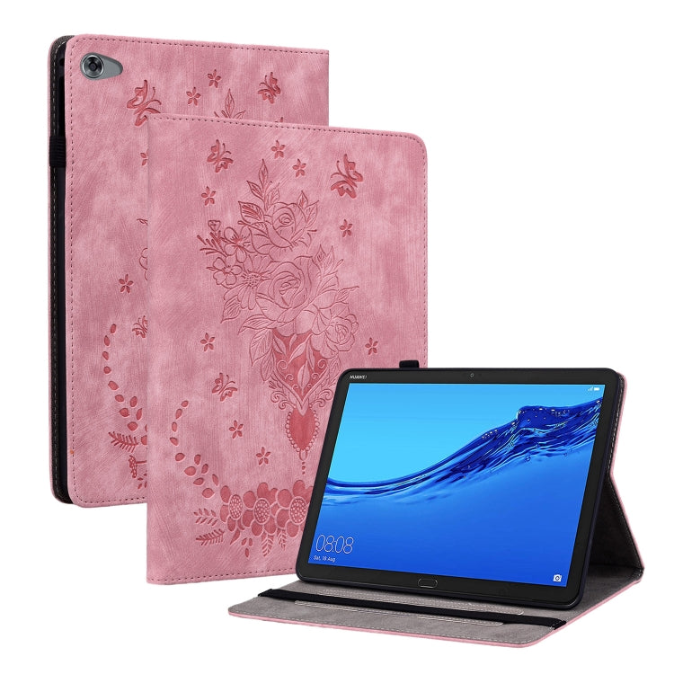 For Huawei MediaPad M5 Lite / C5 10.1 Butterfly Rose Embossed Leather Tablet Case(Pink) - Huawei Cases by PMC TechLife | Online Shopping South Africa | PMC TechLife | Buy Now Pay Later Mobicred