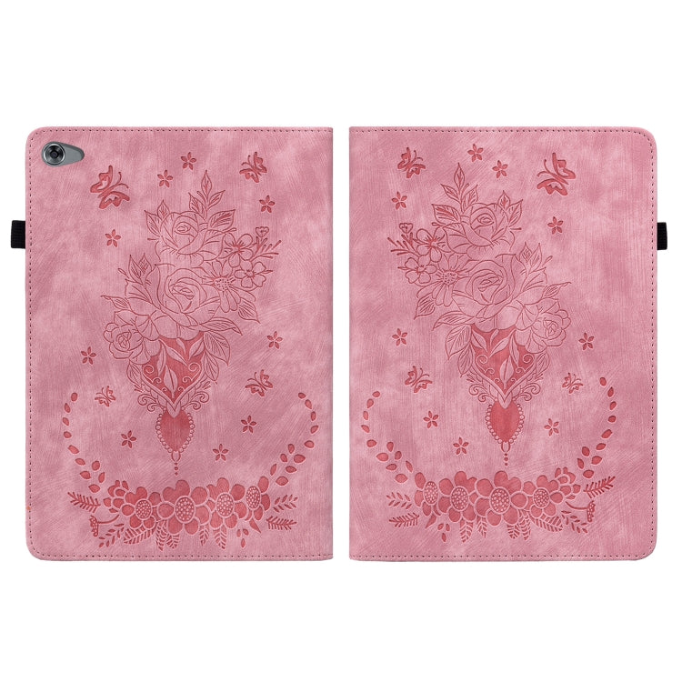 For Huawei MediaPad M5 Lite / C5 10.1 Butterfly Rose Embossed Leather Tablet Case(Pink)