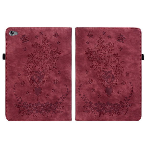 For Huawei MediaPad M5 Lite / C5 10.1 Butterfly Rose Embossed Leather Tablet Case(Red)