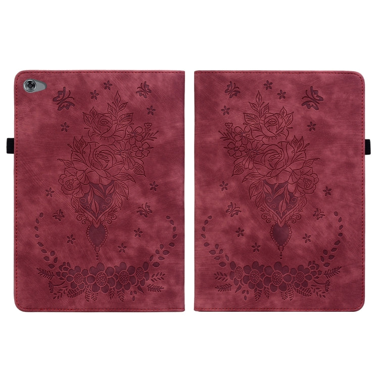 For Huawei MediaPad M5 Lite / C5 10.1 Butterfly Rose Embossed Leather Tablet Case(Red)