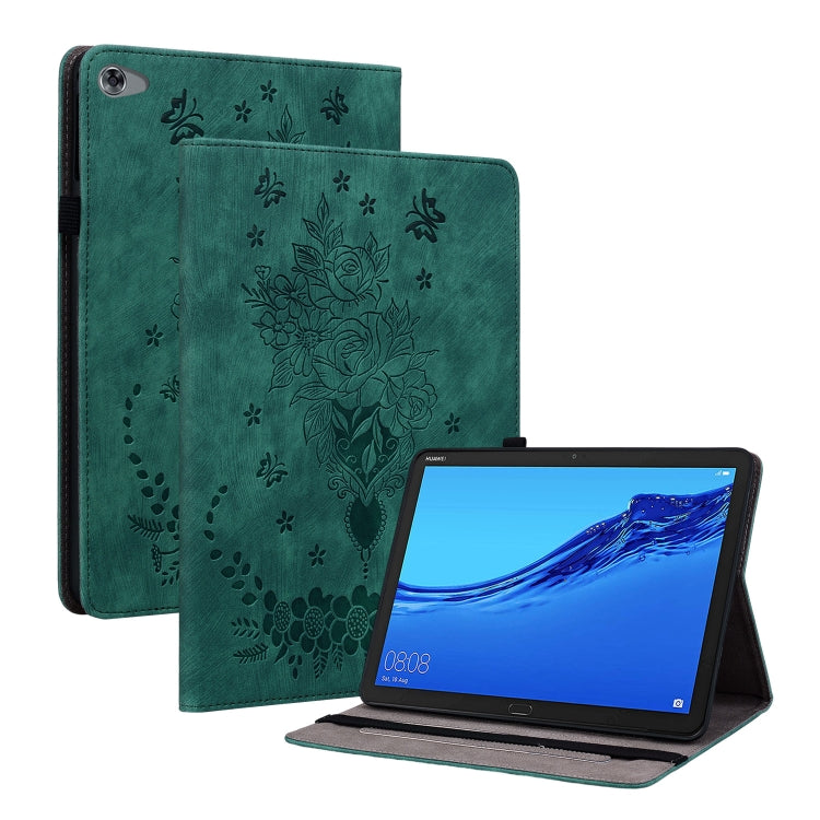 For Huawei MediaPad M5 Lite / C5 10.1 Butterfly Rose Embossed Leather Tablet Case(Green) - Huawei Cases by PMC TechLife | Online Shopping South Africa | PMC TechLife | Buy Now Pay Later Mobicred