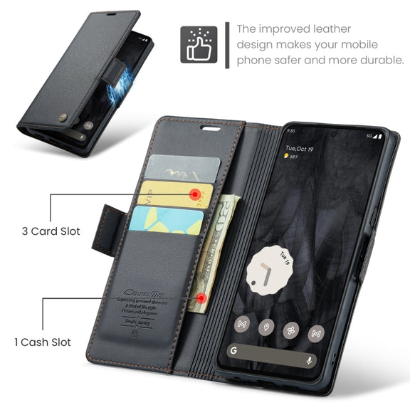 For Google Pixel 8 Pro CaseMe 023 Butterfly Buckle Litchi Texture RFID Anti-theft Leather Phone Case(Black)