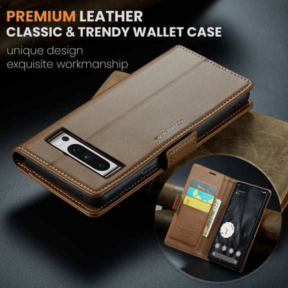 For Google Pixel 8 Pro CaseMe 023 Butterfly Buckle Litchi Texture RFID Anti-theft Leather Phone Case(Brown)