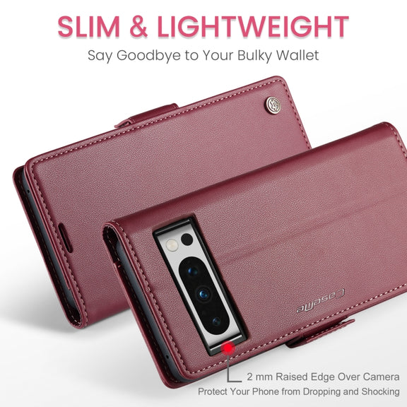 For Google Pixel 8 Pro CaseMe 023 Butterfly Buckle Litchi Texture RFID Anti-theft Leather Phone Case(Wine Red)