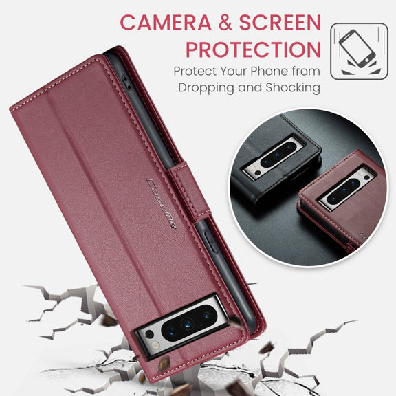 For Google Pixel 8 Pro CaseMe 023 Butterfly Buckle Litchi Texture RFID Anti-theft Leather Phone Case(Wine Red)