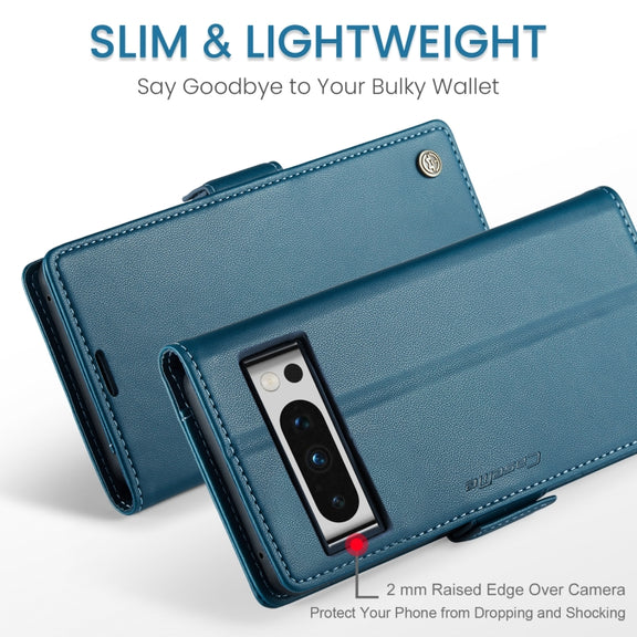 For Google Pixel 8 Pro CaseMe 023 Butterfly Buckle Litchi Texture RFID Anti-theft Leather Phone Case(Blue)