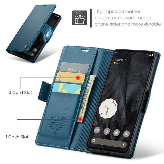 For Google Pixel 8 Pro CaseMe 023 Butterfly Buckle Litchi Texture RFID Anti-theft Leather Phone Case(Blue)