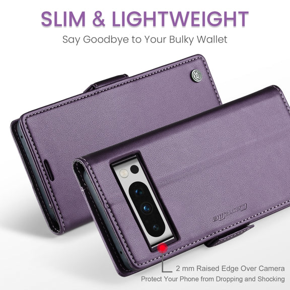 For Google Pixel 8 Pro CaseMe 023 Butterfly Buckle Litchi Texture RFID Anti-theft Leather Phone Case(Pearly Purple)
