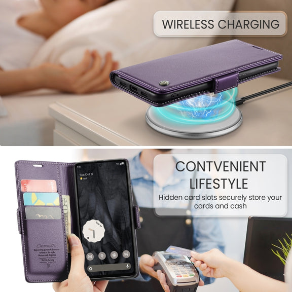 For Google Pixel 8 Pro CaseMe 023 Butterfly Buckle Litchi Texture RFID Anti-theft Leather Phone Case(Pearly Purple)