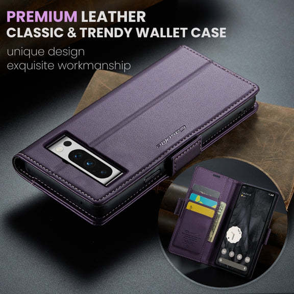 For Google Pixel 8 Pro CaseMe 023 Butterfly Buckle Litchi Texture RFID Anti-theft Leather Phone Case(Pearly Purple)