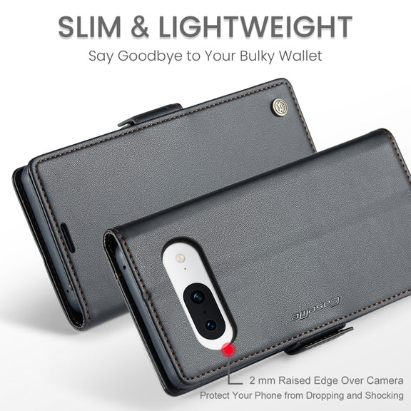 For Google Pixel 8a CaseMe 023 Butterfly Buckle Litchi Texture RFID Anti-theft Leather Phone Case(Black)