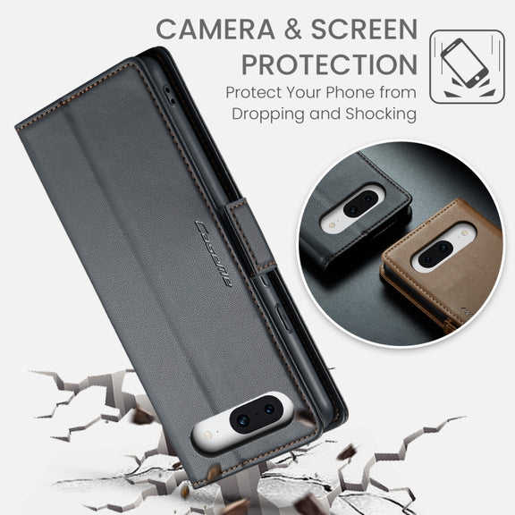 For Google Pixel 8a CaseMe 023 Butterfly Buckle Litchi Texture RFID Anti-theft Leather Phone Case(Black)